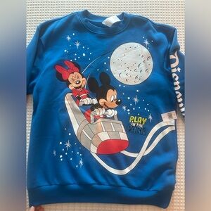 Disney Blue Sweatshirt with Mickey and Minnie Space Design